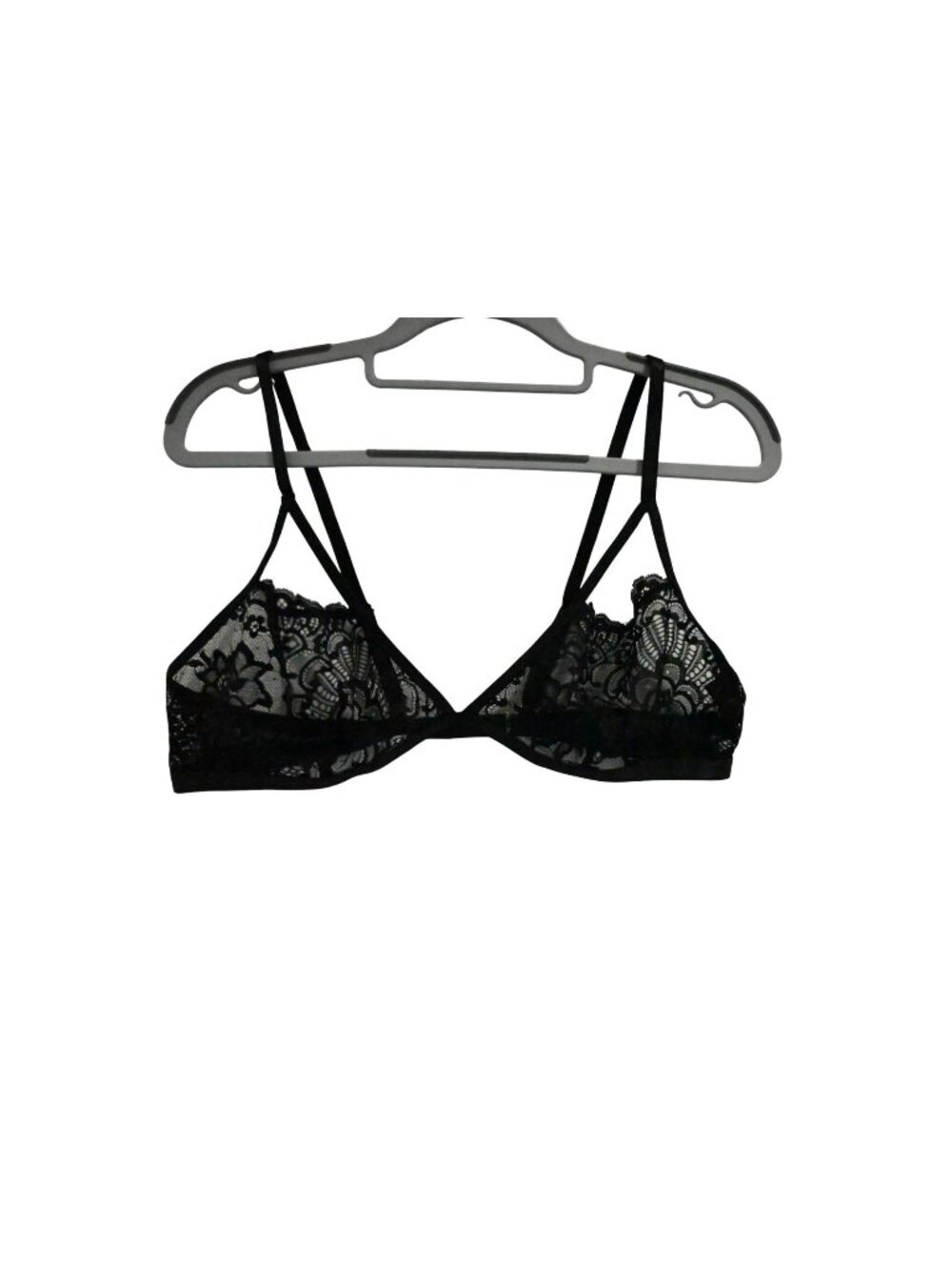 Oh La La Cheri Soft Lace Bra Sz L/XL Black Floral Sheer Strappy Lingerie Bra